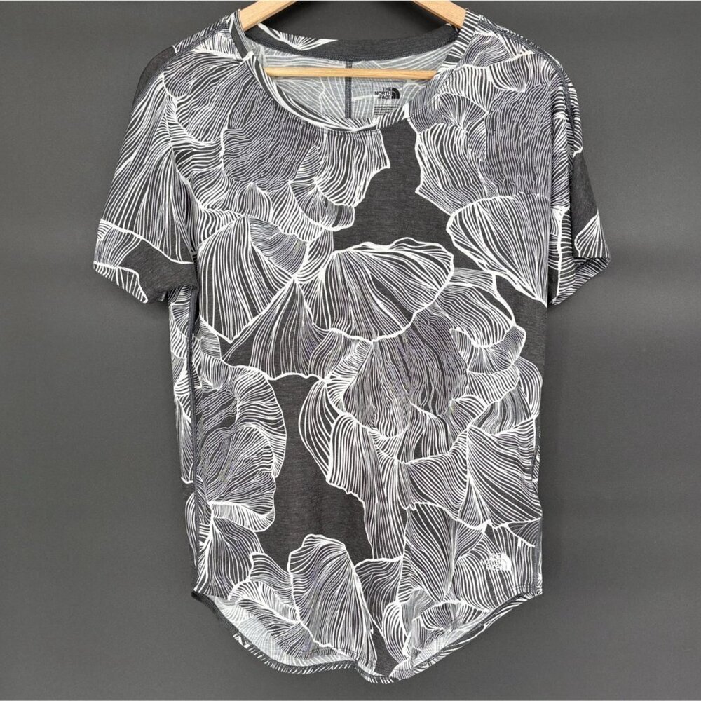 The North Face Women's Leaf Print Active T-Shirt M Gray White Activewear Workout
